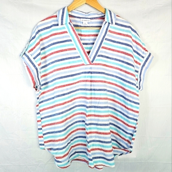 Liz Claiborne Plus Striped Linen Blend Coastal V-Neck Women's Blouse Size XL - Picture 1 of 7